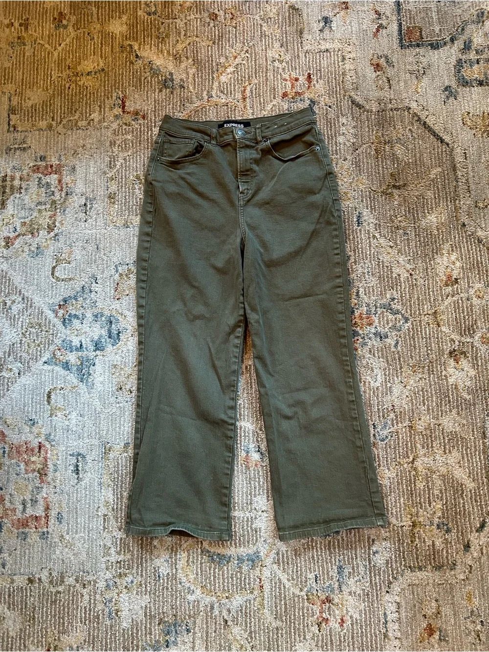 Express Women's Olive High-Rise Wide-Leg Jeans